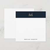 Script Metaal Navy Blauw Goud Monogram Vierkant Notitiekaartje (Voorkant / Achterkant)