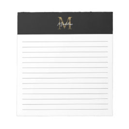 Script Metallic Black Gold Monogram gevoerd Notitieblok