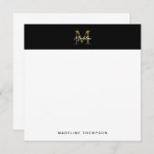 Script Metallic Black Gold Monogram Square Notitiekaartje (Voorkant / Achterkant)
