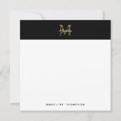 Script Metallic Black Gold Monogram Square Notitiekaartje (Voorkant)