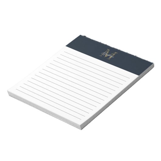 Script Metallic Navy Blau Gouden Monogram Geliniee Notitieblok (Linkerzijde)