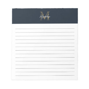 Script Metallic Navy Blau Gouden Monogram Geliniee Notitieblok