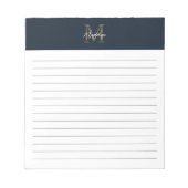 Script Metallic Navy Blue Gold Monogram Lined Notitieblok (Voorkant)