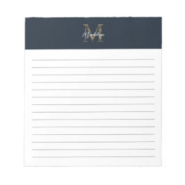 Script Metallic Navy Blue Gold Monogram Lined Notitieblok