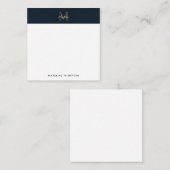 Script Metallic Navy Gold Monogram Square Mini Notitiekaartje (Voorkant / Achterkant)