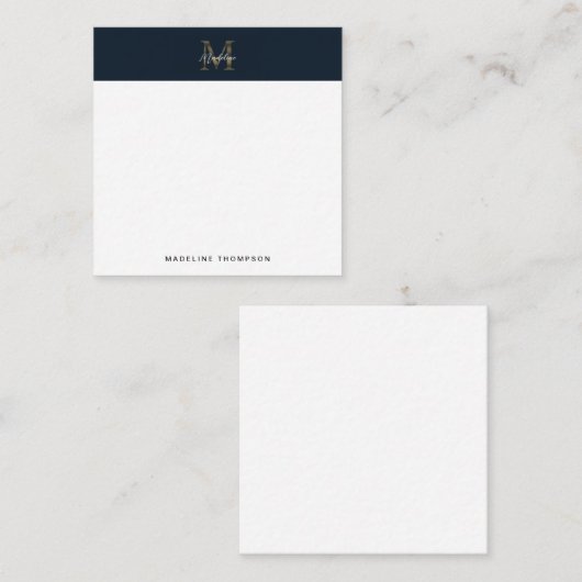 Script Metallic Navy Gold Monogram Square Mini Notitiekaartje (Voorkant / Achterkant)