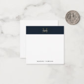 Script Metallic Navy Goud Monogram Vierkant Mini Notitiekaartje (Voorkant / Achterkant in situ)