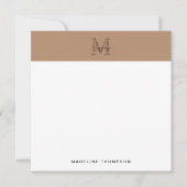 Script Metallic Taupe Gold Monogram Square Notitiekaartje (Voorkant)