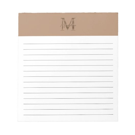 Script Metallic Taupe Goud Monogram Gelinieerd Notitieblok (Voorkant)