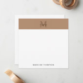 Script Metallic Taupe Goud Monogram Vierkant Notitiekaartje (Voorkant / Achterkant in situ)