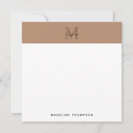 Script Metallic Taupe Goud Monogram Vierkant Notitiekaartje