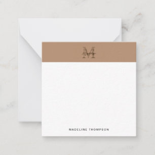Script Metallic Taupe Goud Monogram Vierkant Notitiekaartje