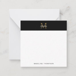 Script Metallic Zwart Goud Monogram Vierkant Mini Notitiekaartje
