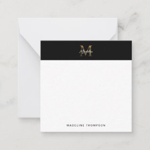 Script Metallic Zwart Goud Monogram Vierkant Mini Notitiekaartje