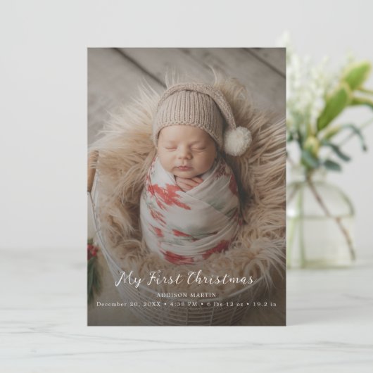 Script mijn eerste kerst Baby aankondiging Kaart (Staand voorkant)