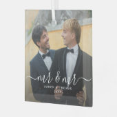 Script Mijnheer & Mijnheer Nieuwgetrouwd Foto Kers Glas Ornament (Voorkant links)