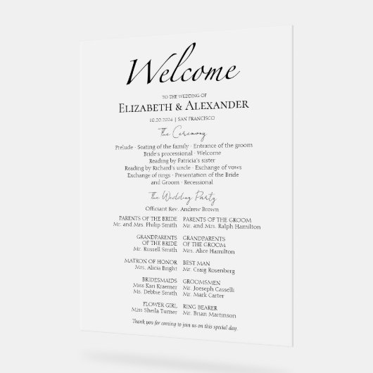 Script Minimalist Acryl Ceremony Program Sign Bord (Hoek)