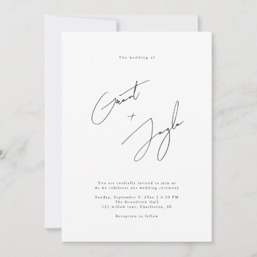 Script Minimalist Elegante Namen Black Wedding Kaart (Voorkant)