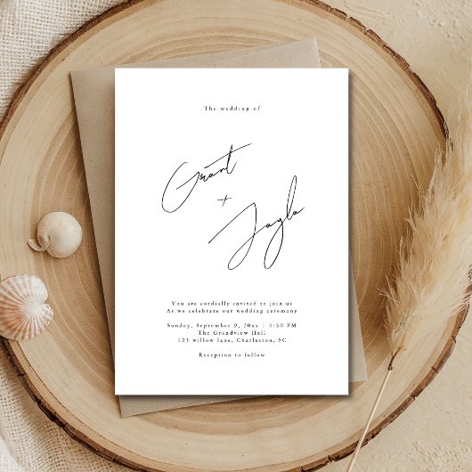 Script Minimalist Elegante Namen Black Wedding Kaart