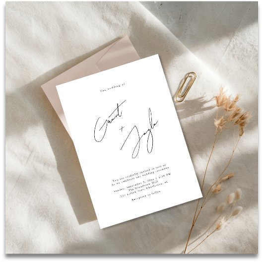 Script Minimalist Elegante Namen Black Wedding Kaart
