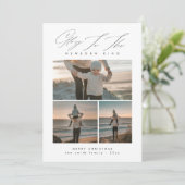 Script Minimalist Glory Family 3 Foto Kerstmis Feestdagenkaart (Staand voorkant)