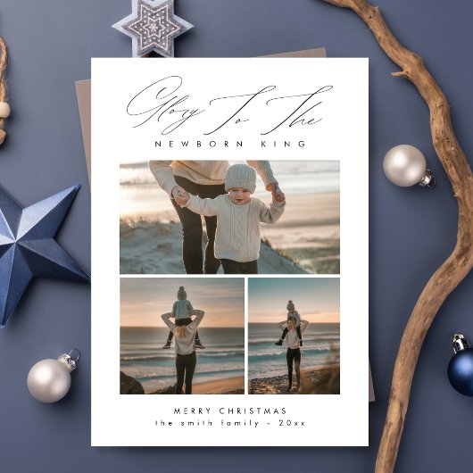 Script Minimalist Glory Family 3 Foto Kerstmis Feestdagenkaart
