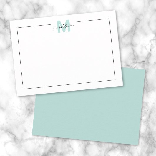 Script Minimalist Tealblauw Naam Monogram Notitiekaartje