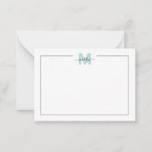 Script Minimalist Tealblauw Naam Monogram Notitiekaartje (Voorkant)