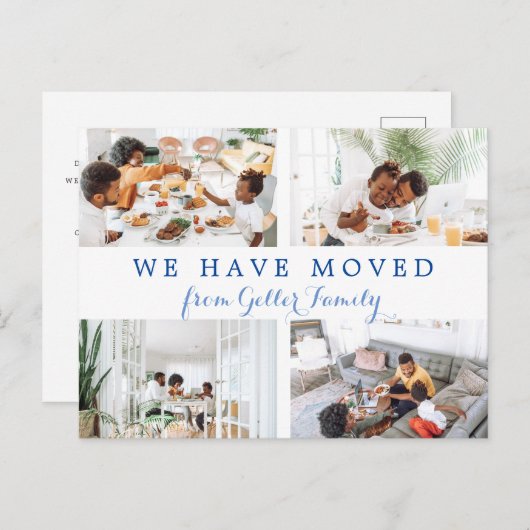 Script minimalist Vier foto's die we hebben verpla Aankondigingskaart (Voorkant / Achterkant)