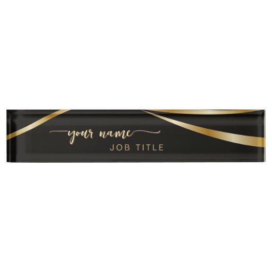 Script Minimalist Zwart en Goud  Naambordje (Voorkant)