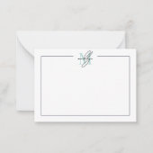 Script Minimalistische Teal Blauwe Naam Monogram Notitiekaartje (Voorkant)