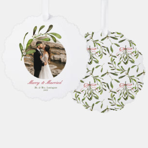 Script & Mistletoe Vrolijk & Getrouwd Foto Ornament Kaart