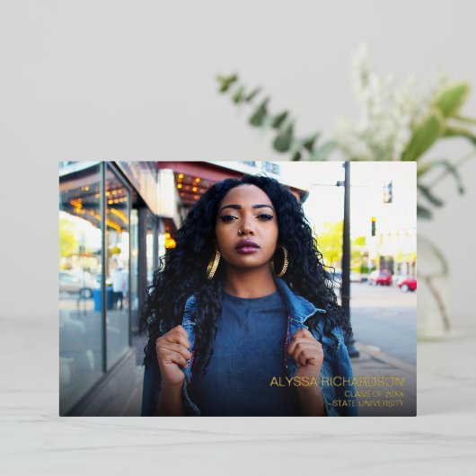 Script Mod Foto Graduation Party Folie Uitnodiging (Staand Voorkant)