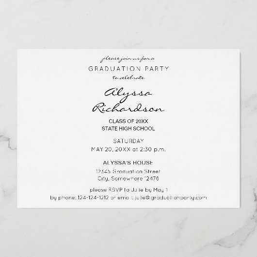 Script Mod Foto Graduation Party Folie Uitnodiging (Achterkant)