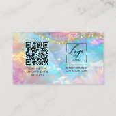Script Modern boog holografisch opaal QR-code logo Visitekaartje (Achterkant)