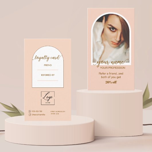 Script Modern boog roze foto logo Klantenkaartje