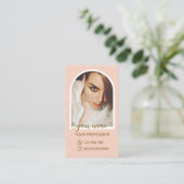 Script Modern boog roze foto qr code logo Afsprakenkaartje (Staand voorkant)