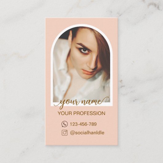 Script Modern boog roze foto qr code logo Afsprakenkaartje (Voorkant)