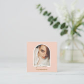 Script Modern boog roze foto qr code logo Vierkante Visitekaartje (Staand voorkant)