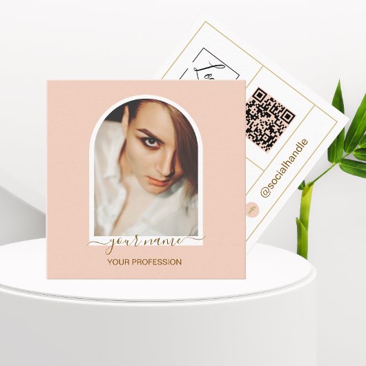 Script Modern boog roze foto qr code logo Vierkante Visitekaartje