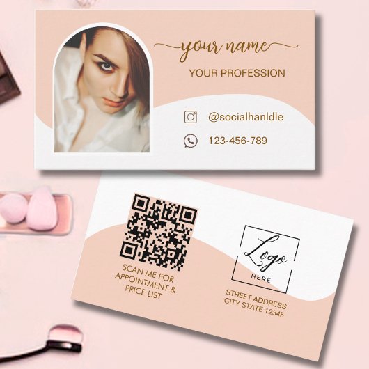 Script Modern boog roze foto qr code logo Zakelijk Visitekaartje