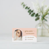Script Modern boog roze foto qr code logo Zakelijk Visitekaartje (Staand voorkant)