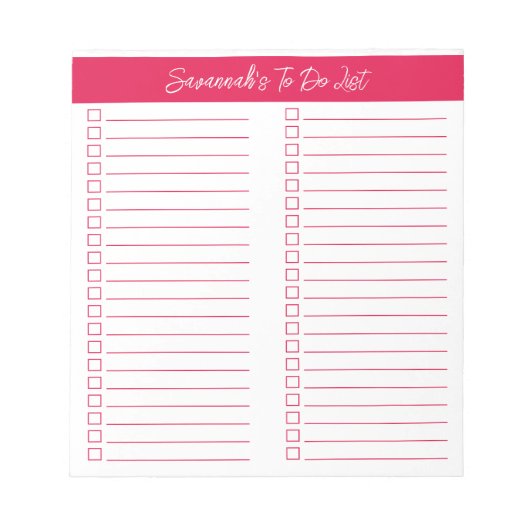 Script Modern Cherry Red Twee Kolommen Checklijst Notitieblok (Voorkant)