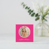 Script Modern Chic Photo Hot Pink Social Media Contactkaartje (Staand voorkant)