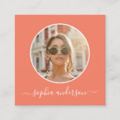 Script Modern Chique Trendy Koraal Foto Social Med Contactkaartje (Voorkant)