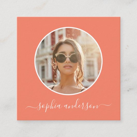 Script Modern Chique Trendy Koraal Foto Social Med Contactkaartje (Voorkant)