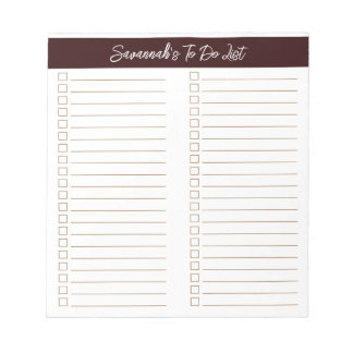 Script Modern Chocolate Brown Two Column Checklist Notitieblok