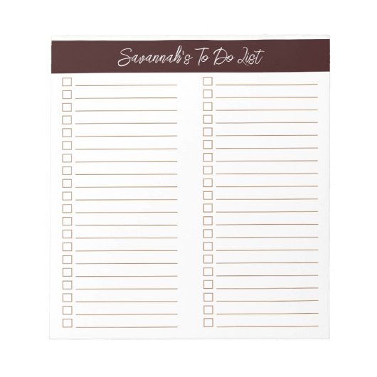 Script Modern Chocolate Brown Two Column Checklist Notitieblok (Voorkant)