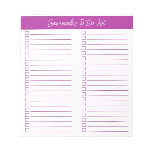 Script Modern Dark Pink Two Column Checklist Notitieblok (Voorkant)