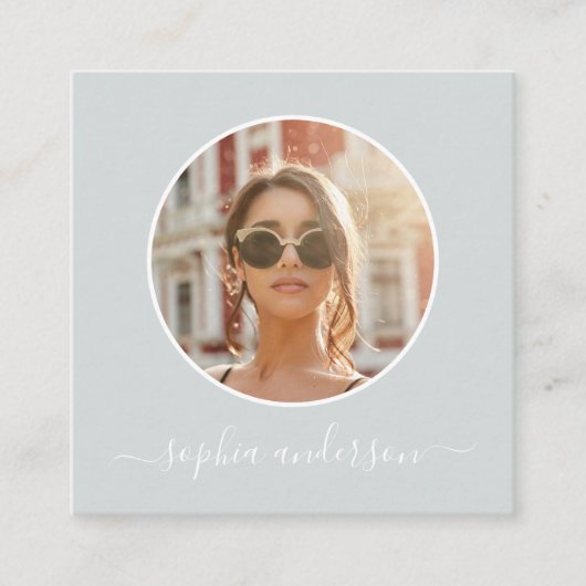 Script Modern Dusty Grey Blue Foto Sociale Media Contactkaartje (Voorkant)